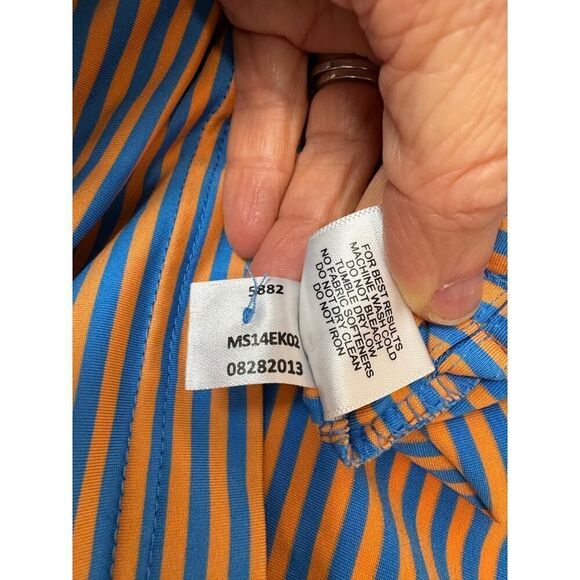 Peter Millar Summer Comfort Orange Blue Striped Polo Shirt Golf - Size Large - Picture 9 of 10